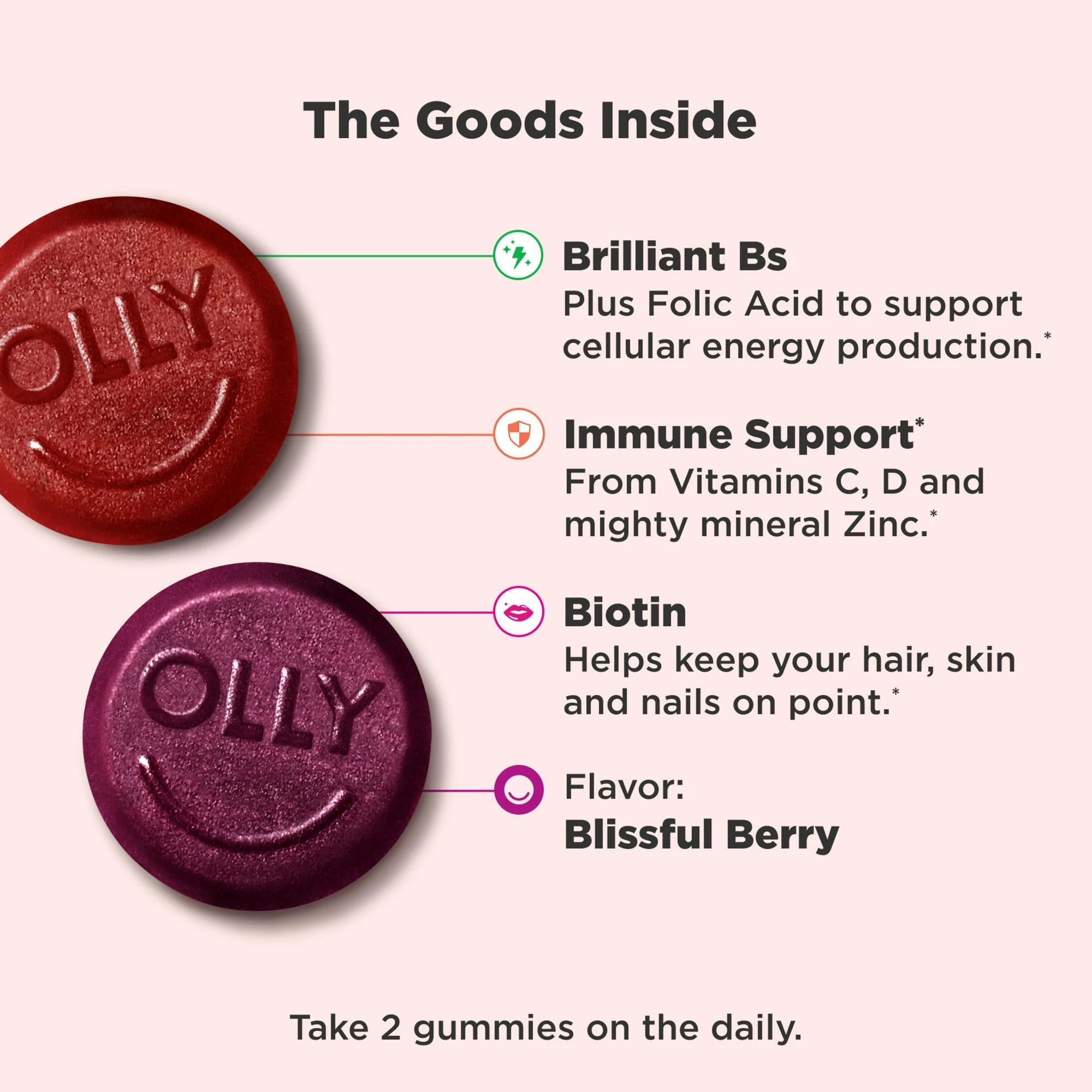 OLLY Gomitas Multivitamínicas para Mujer, Vitamina a, D, C, E, Biotina, Ácido Fólico, Sabor a Bayas, 90 Uds - OLLY Store