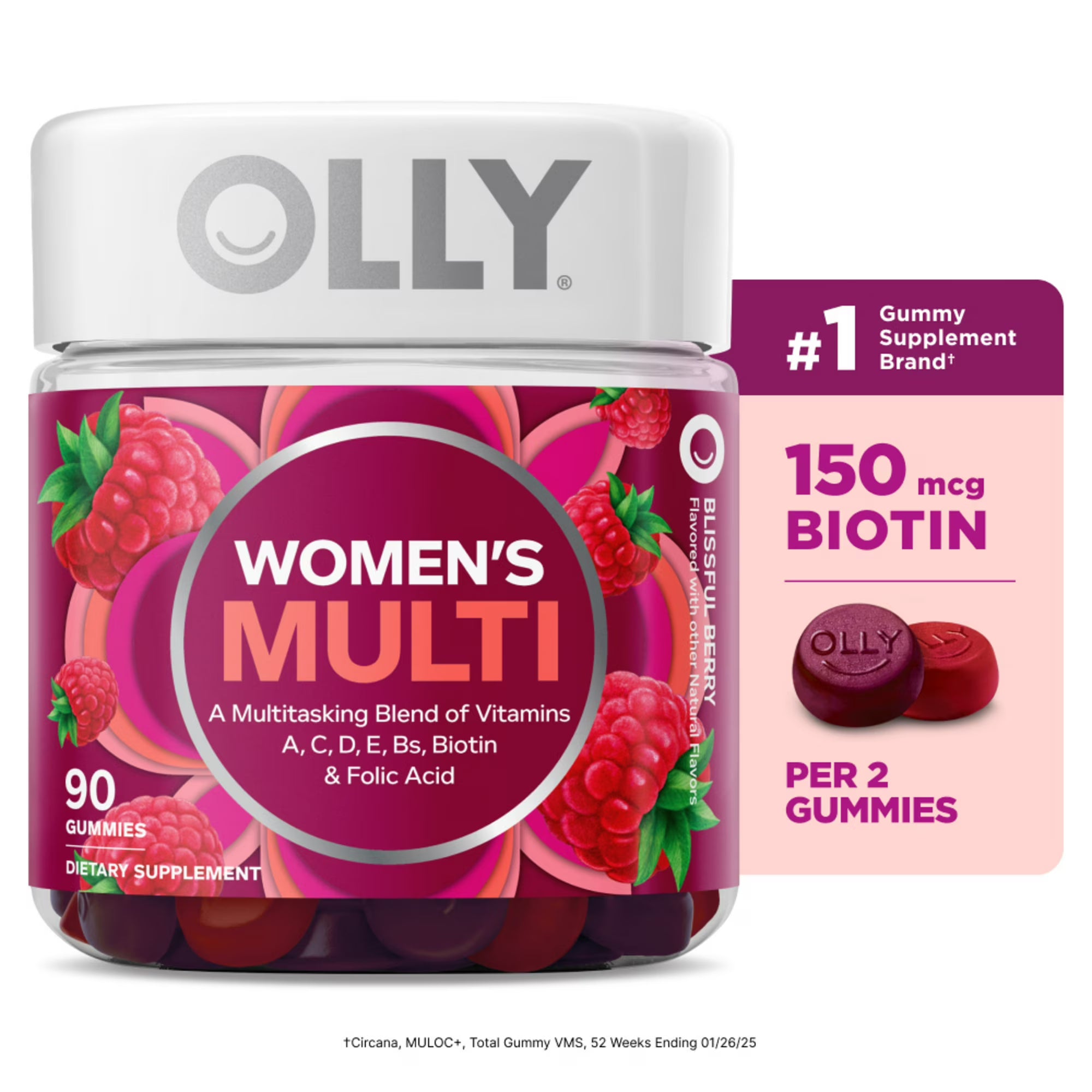 OLLY Gomitas Multivitamínicas para Mujer, Vitamina a, D, C, E, Biotina, Ácido Fólico, Sabor a Bayas, 90 Uds - OLLY Store