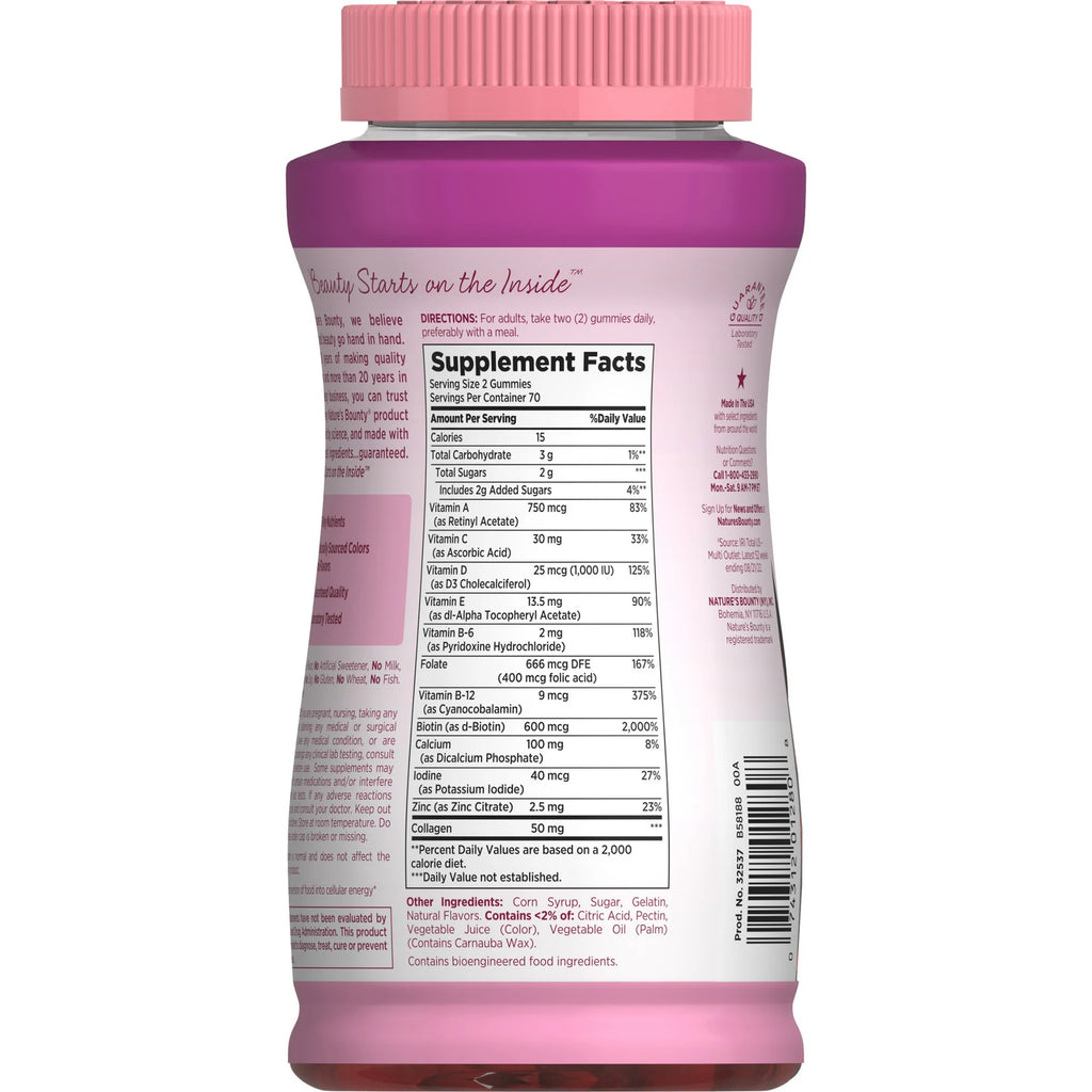 Nature's Bounty Optimal Solution Gomitas Multivitamínicas para Mujeres, 50 mg de Colágeno, Energía Celular, Soporte Inmunológico y Óseo, Sabor a Bayas y Frambuesa, 140 Unidades